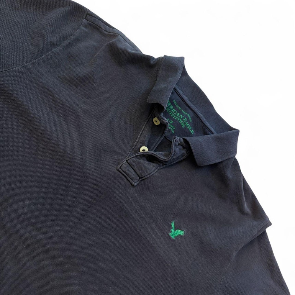 American Eagle Outfitters Mens Navy Blue Polo Shirt Green Eagle Logo Large